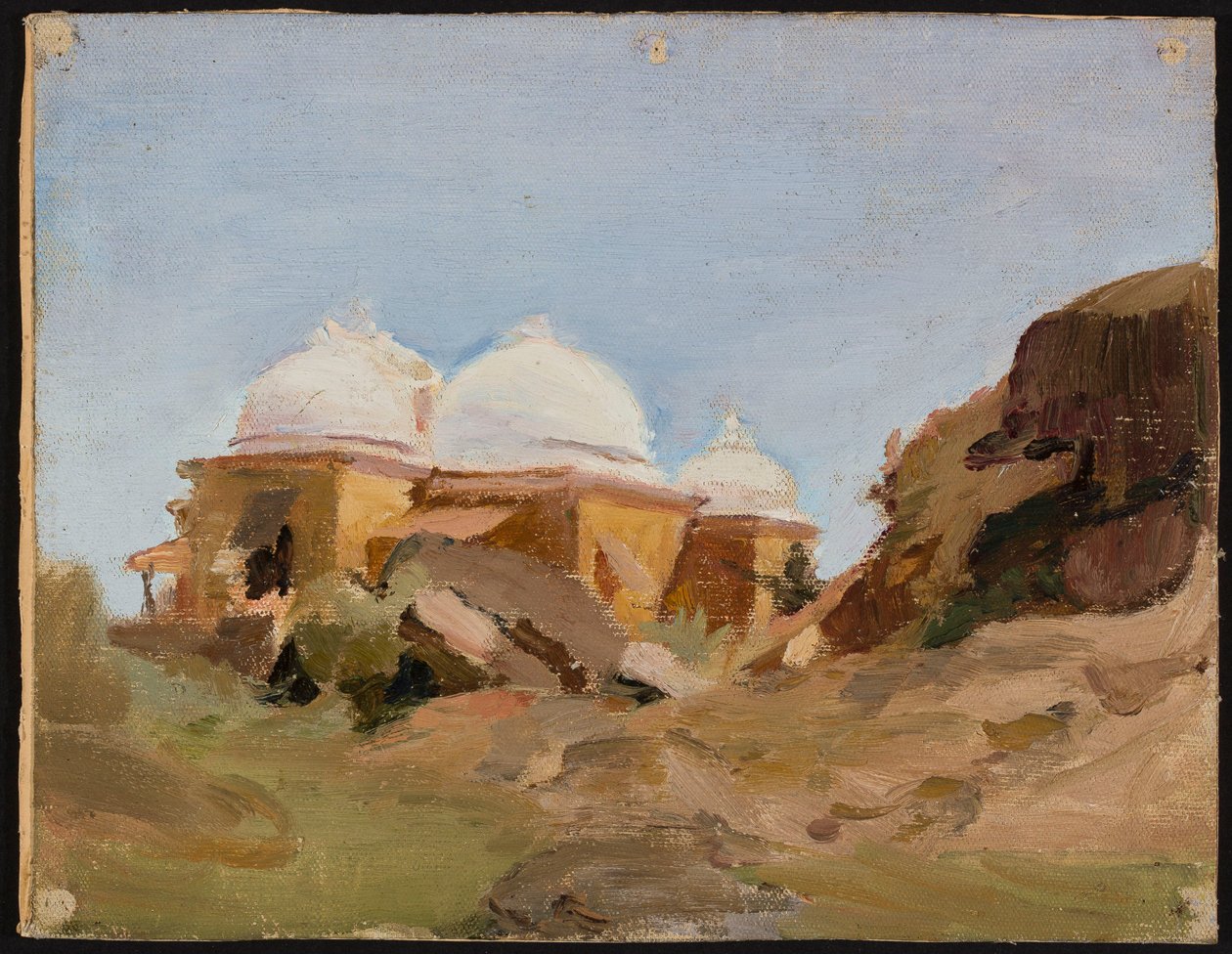 Tempel mit weißen Kuppeln. Von einer Reise nach Indien af Jan Ciągliński