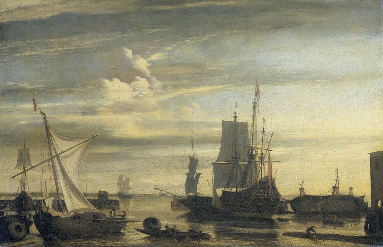 Havn ved solnedgang af Jan Claesz. Rietschoof (attributed to)