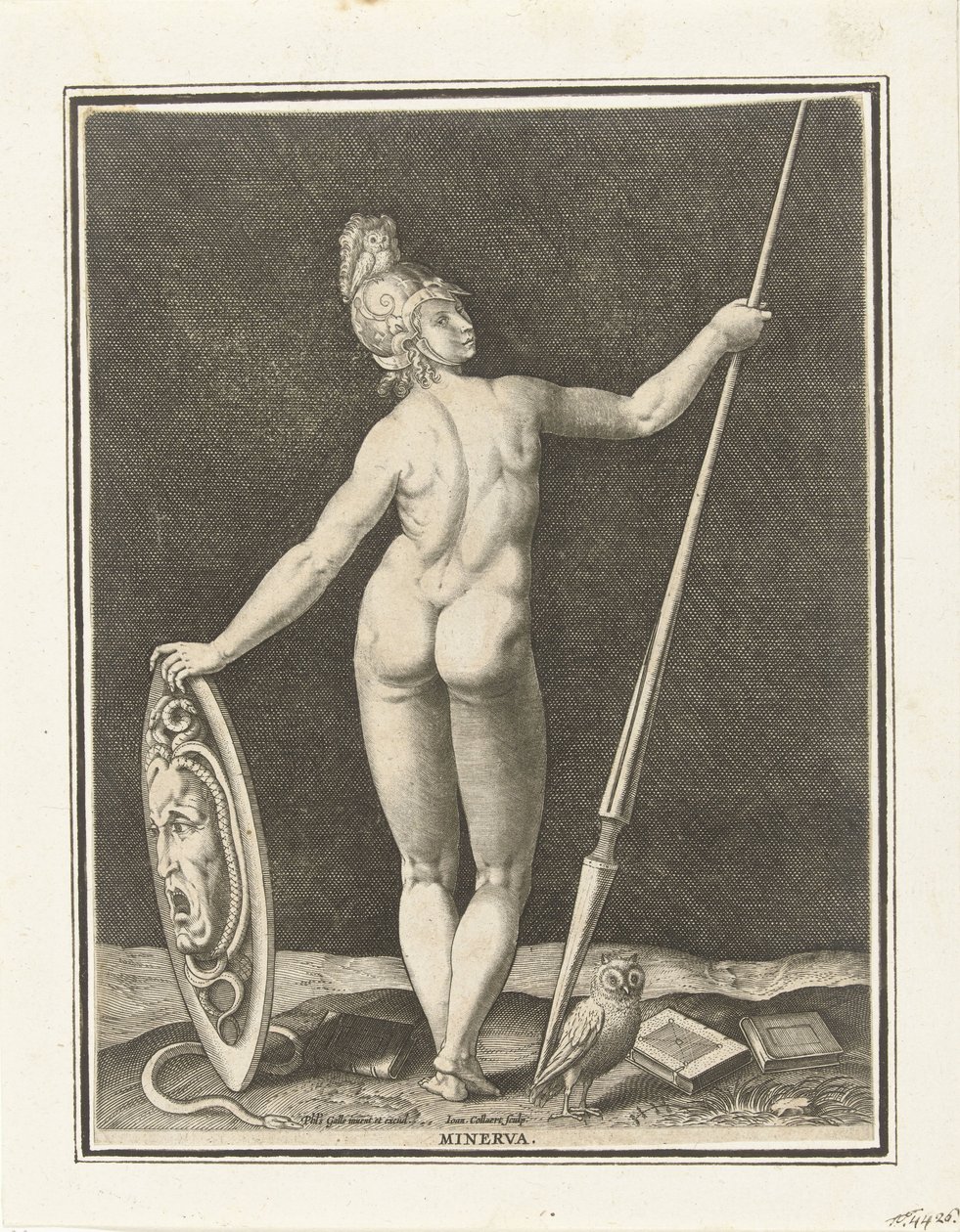 Minerva (titel på objekt) Judgment of Paris (serietitel) af Jan Collaert (II)