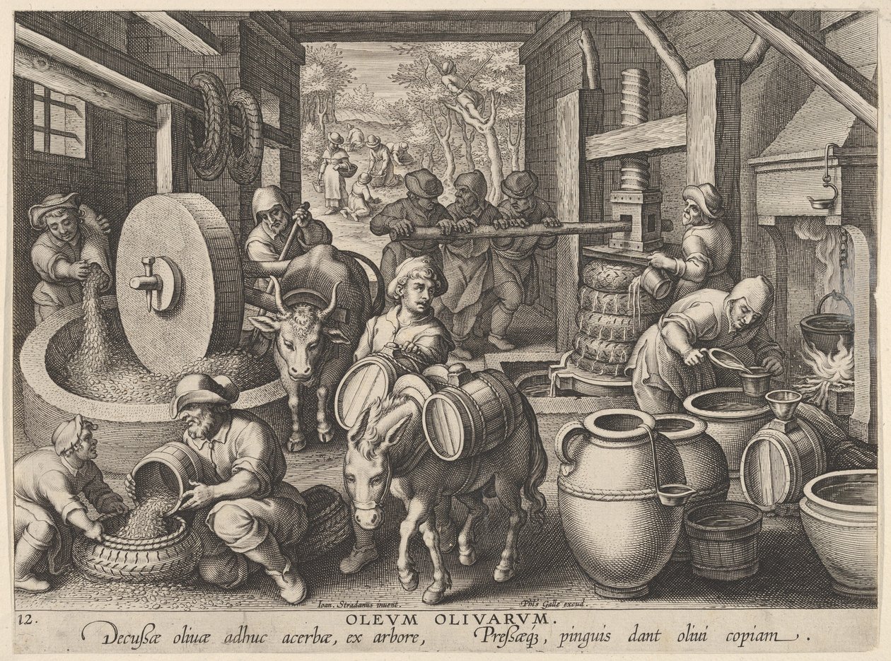 New Inventions of Modern Times [Nova Reperta], The Invention of the Olive Oil Press, s..., ca. 1600. af Jan Collaert I