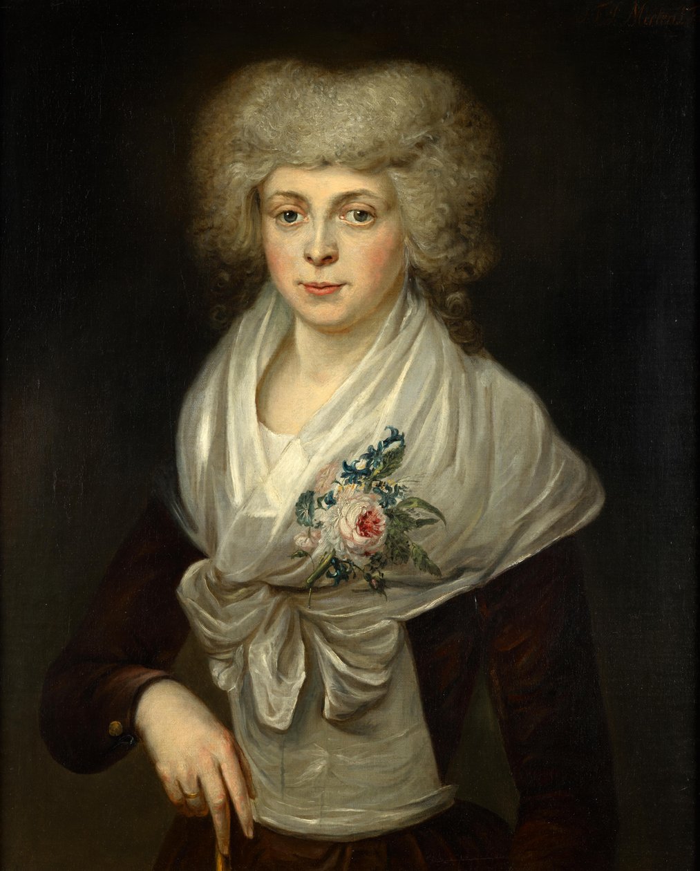 Portræt af en dame med blomster af Jan Cornelis Mertens