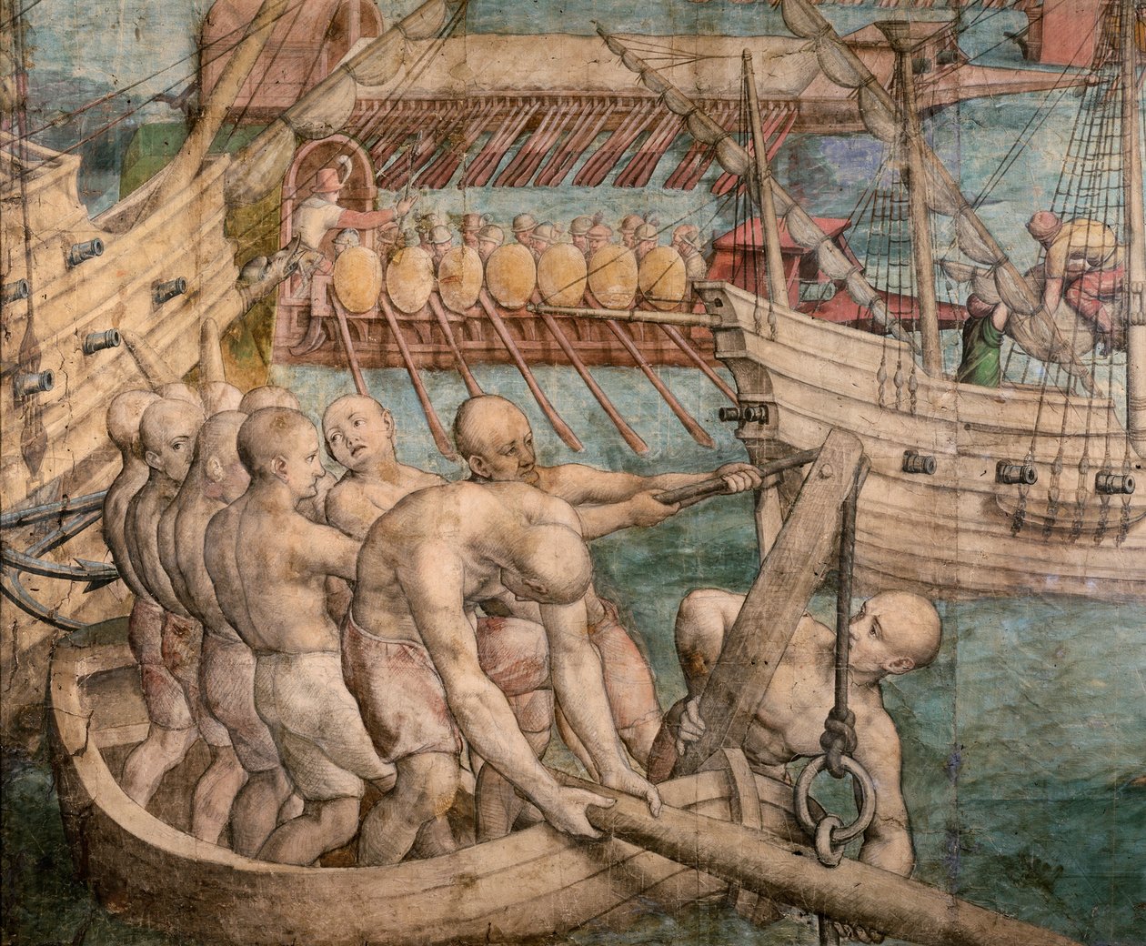 Galejslaver. Detalje fra: Kejser Charles V fanger Tunis-tapet tegneserie, ca. 1548. af Jan Cornelisz. Vermeyen