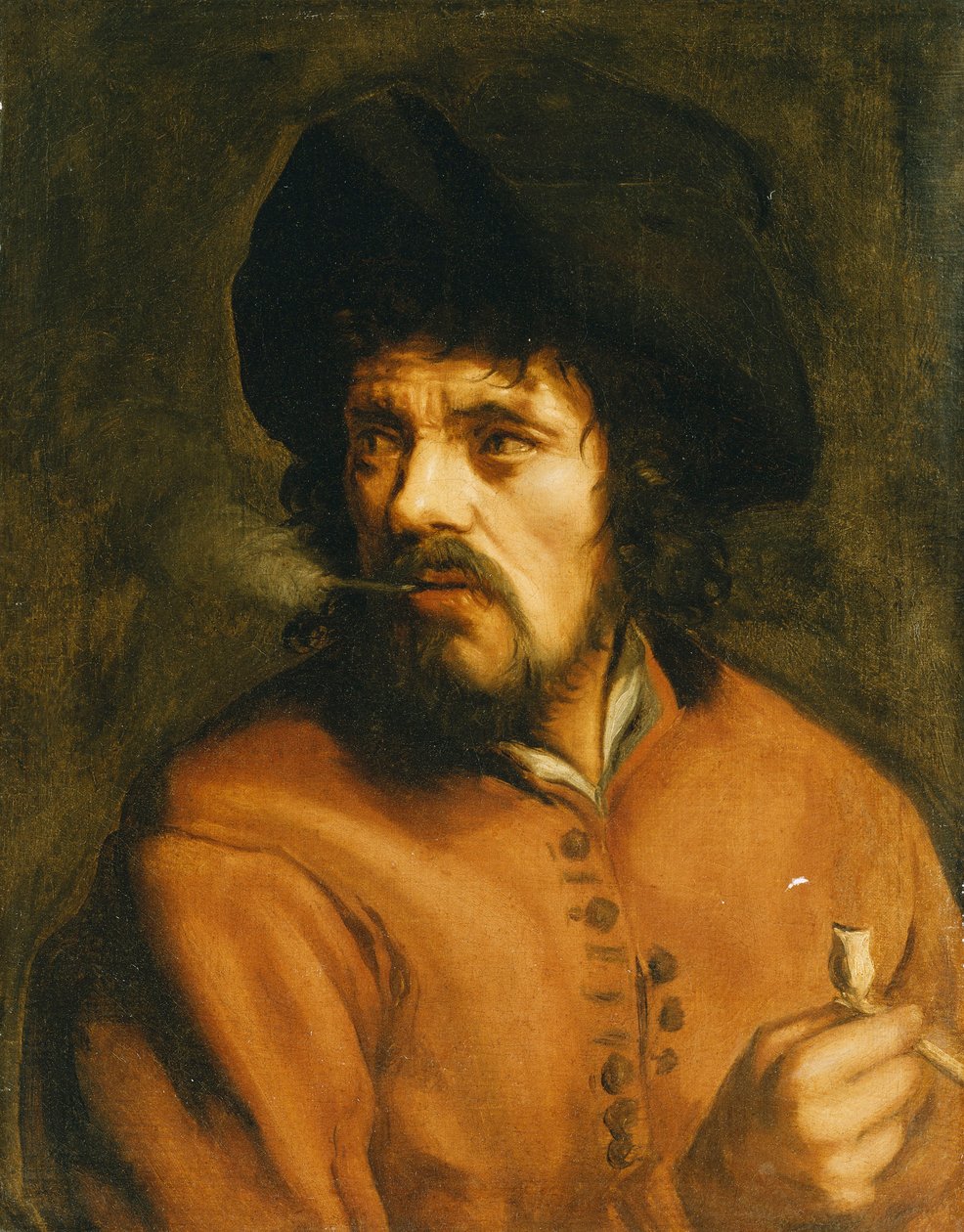 En mand, der ryger en lerpibe, af Jan Cossiers