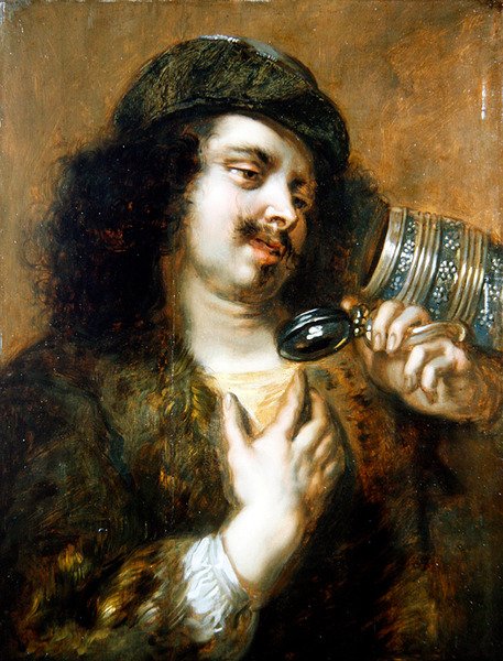 En ung mand, der drikker af en tankard (olie på panel) af Jan Cossiers
