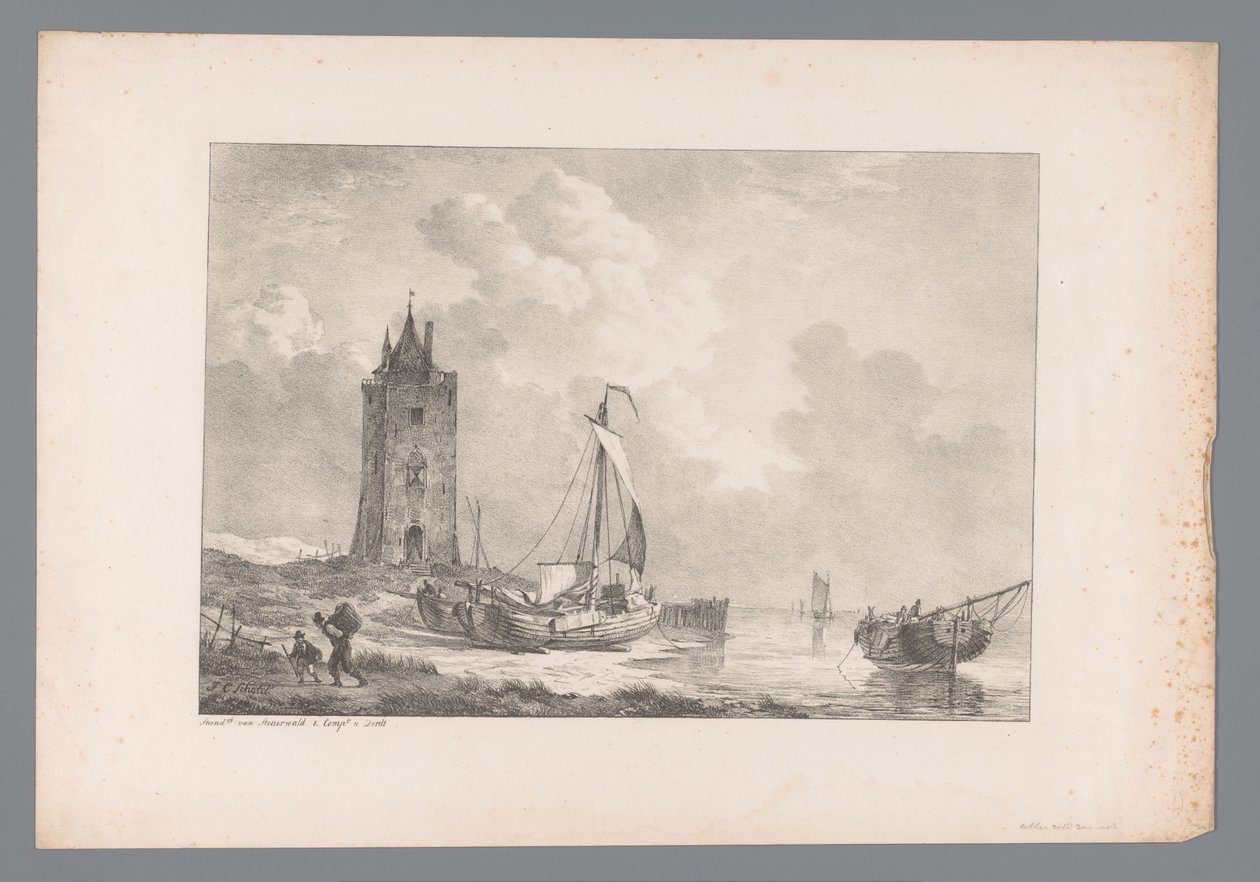 Kystlandskab med tårn Malerier af hollandske mestre fra Wijlen den Wel-Eds samling. Født hr. J.A. van Dam (serietitel) af Jan Dam Steuerwald (possibly)