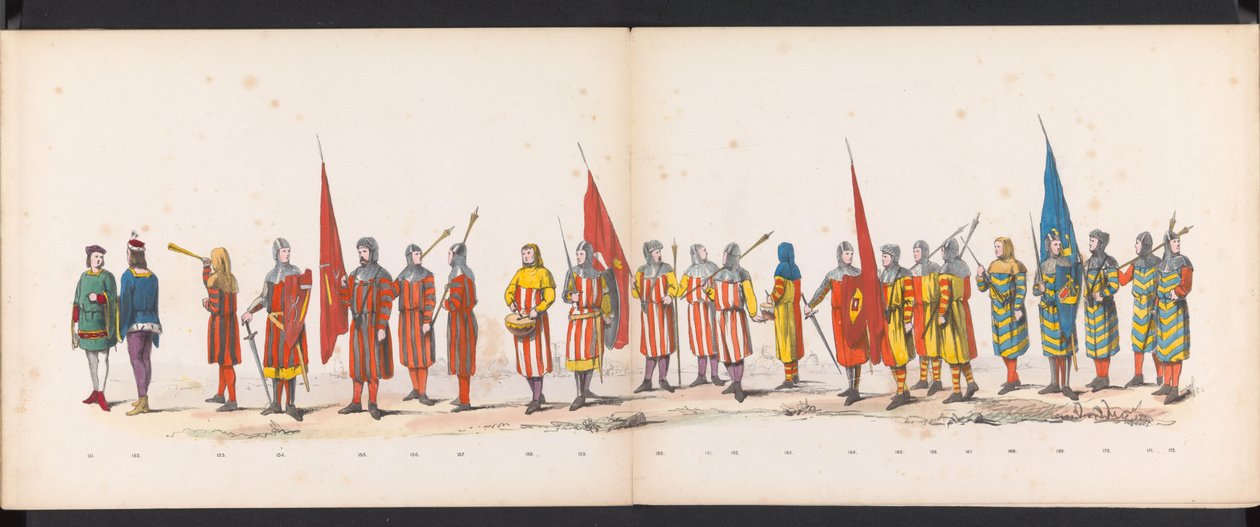 Masquerade of the Leiden Students, 1865 (plade 13) Udklædt procession holdt af medlemmerne af Leidens studentkorps den 6. juni 1865 til fejring af 290-året for Leidsche Hoogeschool, skildrer: hollændernes indtog b. af Jan Daniël Cornelis Carel Willem baron de Constant Rebecque