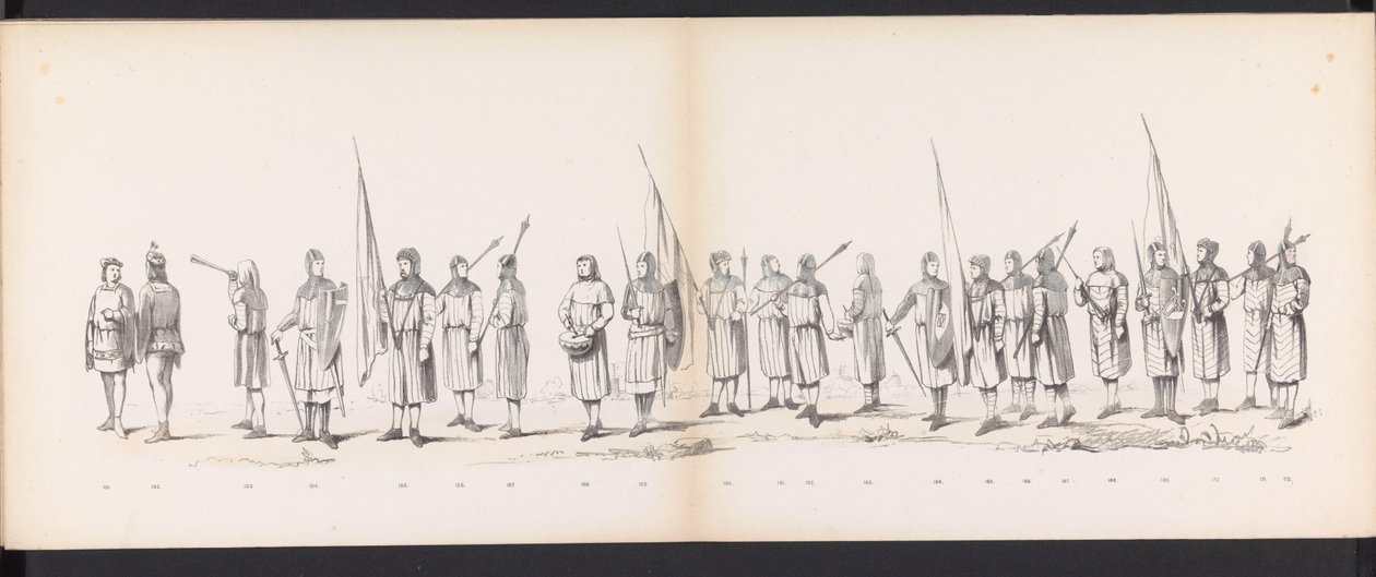 Masquerade of the Leiden Students, 1865 (plade 13) Udklædt procession holdt af medlemmerne af Leidens studentkorps den 6. juni 1865 til fejring af 290-året for Leidsche Hoogeschool, skildrer: hollændernes indtog b. af Jan Daniël Cornelis Carel Willem baron de Constant Rebecque