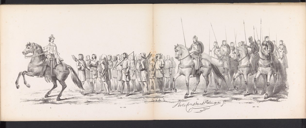 Masquerade of the Leiden Students, 1865 (plade 15) Udklædt procession holdt af medlemmerne af Leidens studentkorps den 6. juni 1865 til fejring af 290-året for Leidsche Hoogeschool, skildrer: hollændernes indtog b. af Jan Daniël Cornelis Carel Willem baron de Constant Rebecque