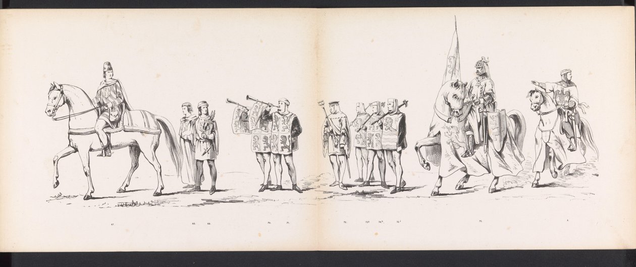 Masquerade of the Leiden Students, 1865 (plade 6) Udklædt procession holdt af medlemmerne af Leidens studentkorps den 6. juni 1865 til fejring af 290-året for Leidsche Hoogeschool, som viser: hollændernes indtog i af Jan Daniël Cornelis Carel Willem baron de Constant Rebecque