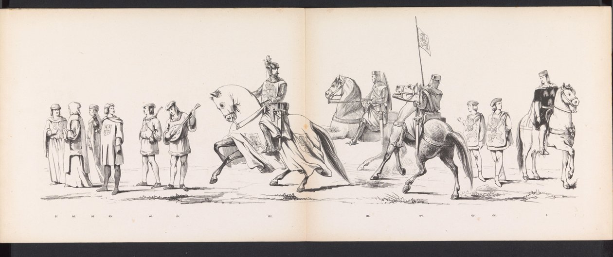 Masquerade of the Leiden Students, 1865 (plade 8) Udklædt procession holdt af medlemmerne af Leidens studentkorps den 6. juni 1865 til fejring af 290-året for Leidsche Hoogeschool, som viser: hollændernes indtog i af Jan Daniël Cornelis Carel Willem baron de Constant Rebecque
