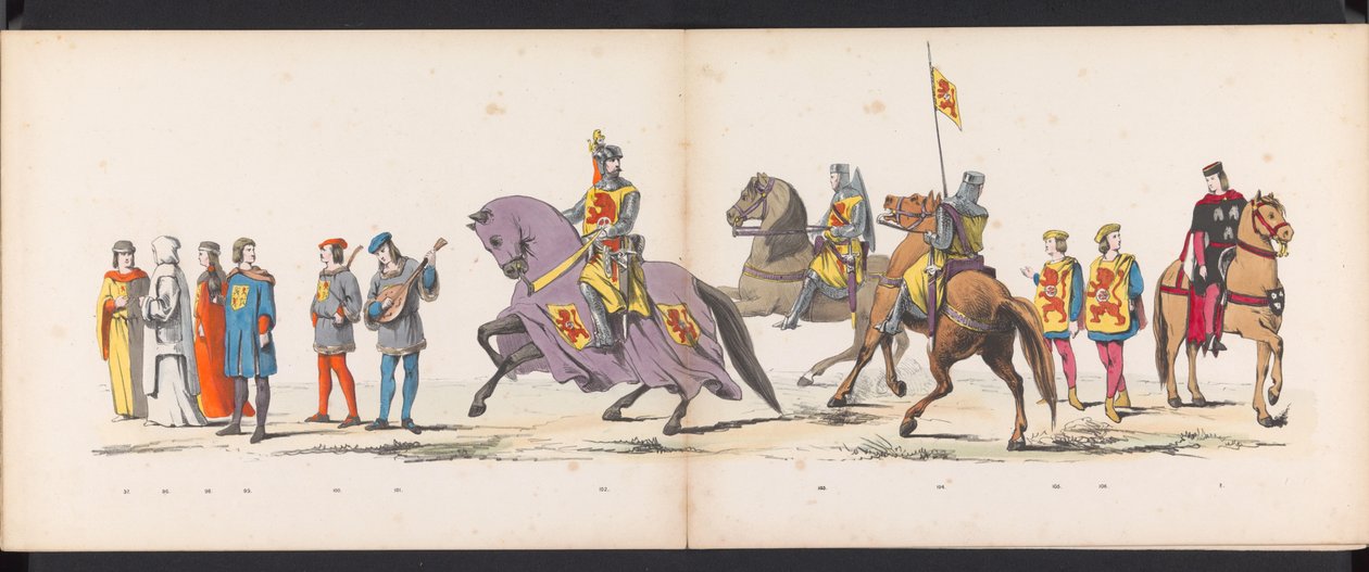 Masquerade of the Leiden Students, 1865 (plade 8) Udklædt procession holdt af medlemmerne af Leidens studentkorps den 6. juni 1865 til fejring af 290-året for Leidsche Hoogeschool, som viser: hollændernes indtog i af Jan Daniël Cornelis Carel Willem baron de Constant Rebecque