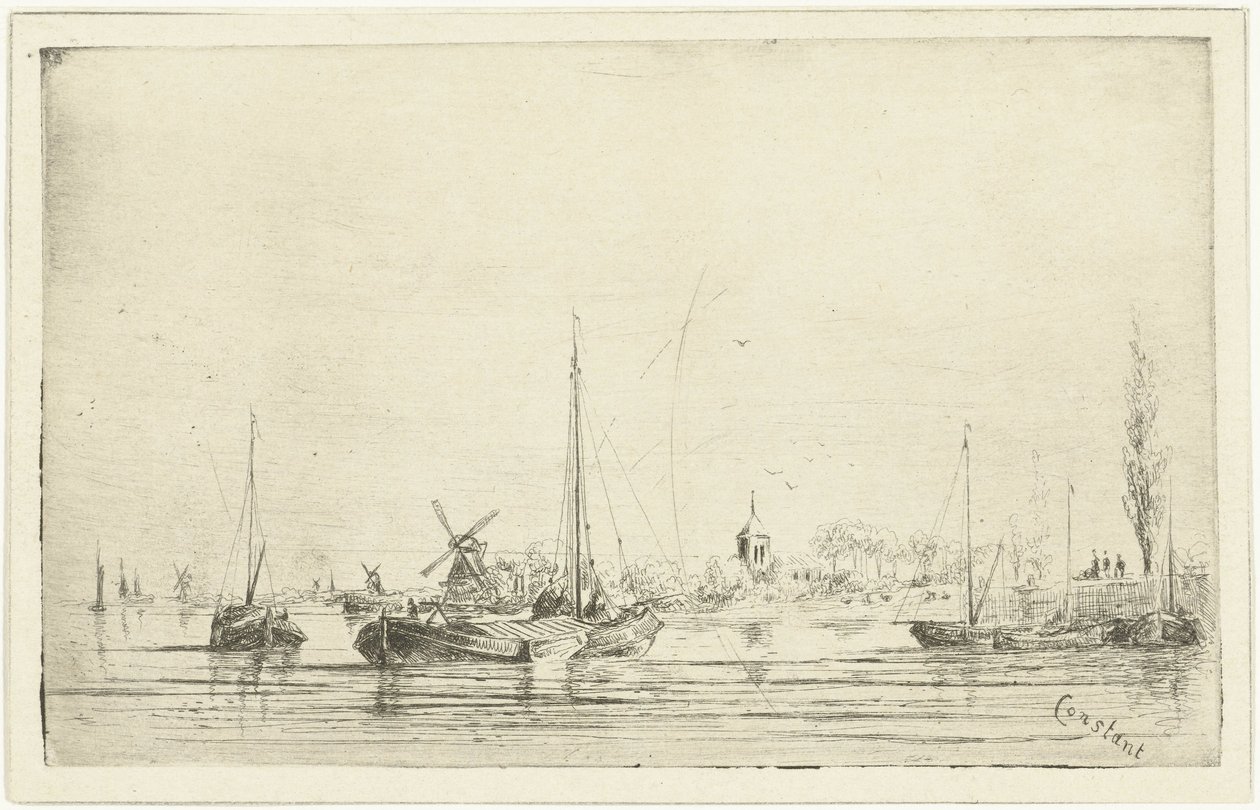 Flodudsigt med kirketårn af Jan Daniël Cornelis Carel Willem baron de Constant Rebecque