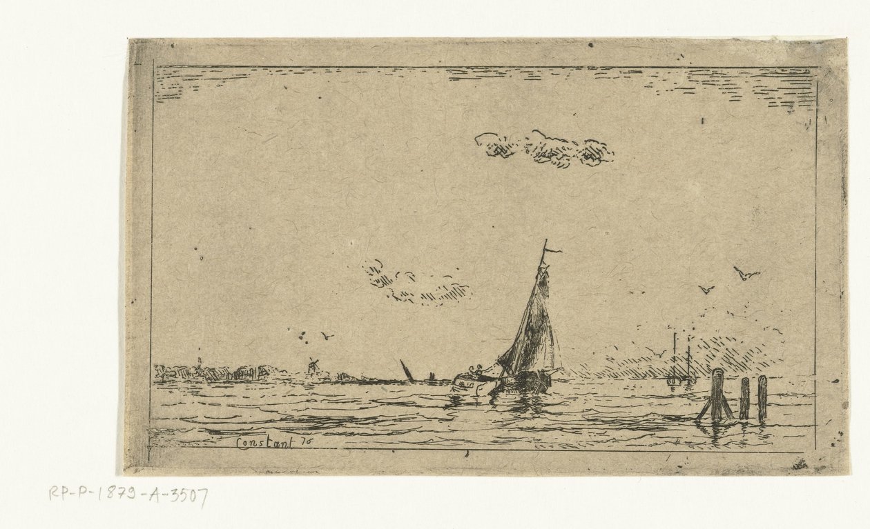 Flodudsigt med sejlskib af Jan Daniël Cornelis Carel Willem baron de Constant Rebecque