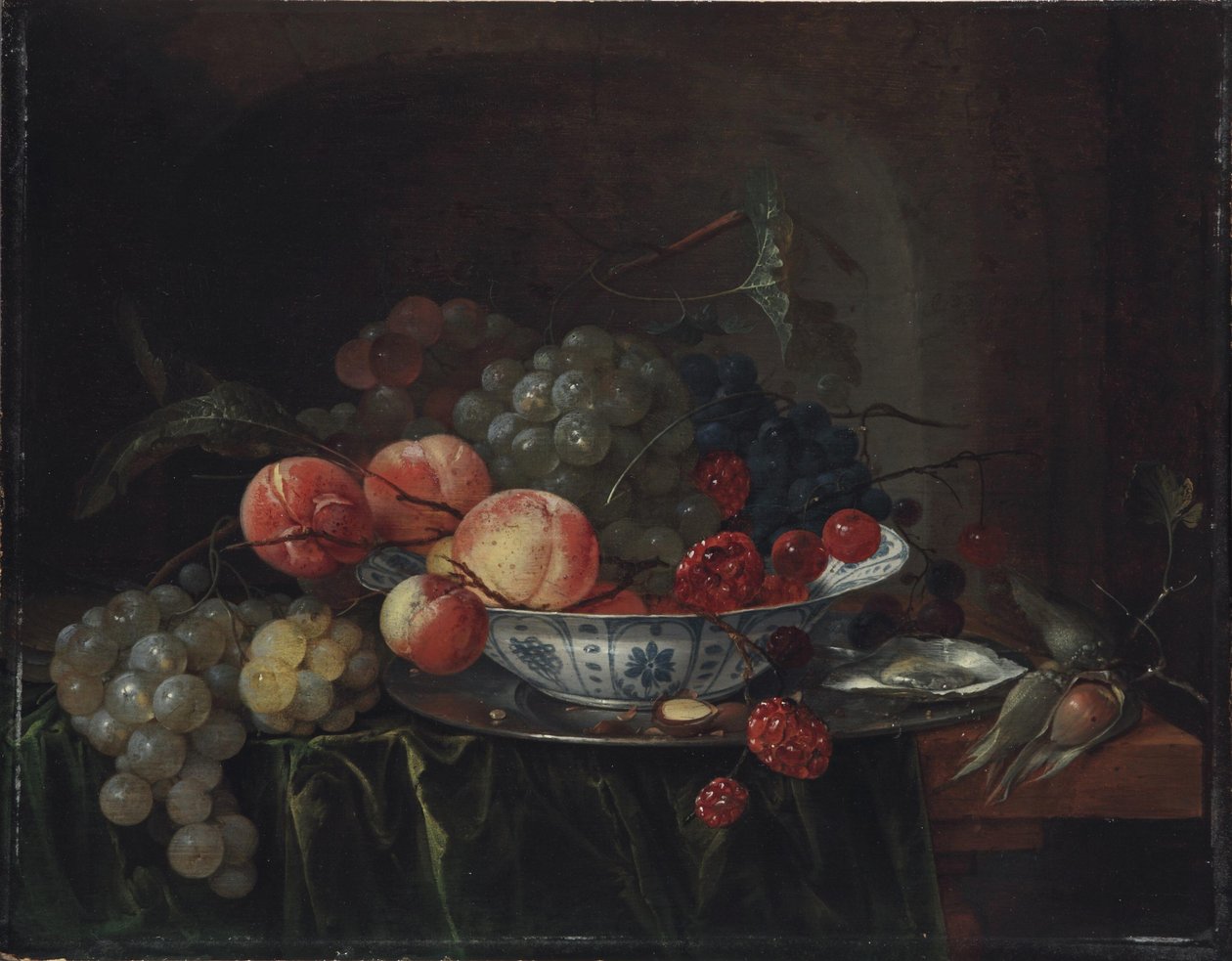 Tysk: Kleines Früchtestillleben in einem Porzellanteller Stilleben med frugt i en Wan-Li-skål af Jan Davidsz. de Heem