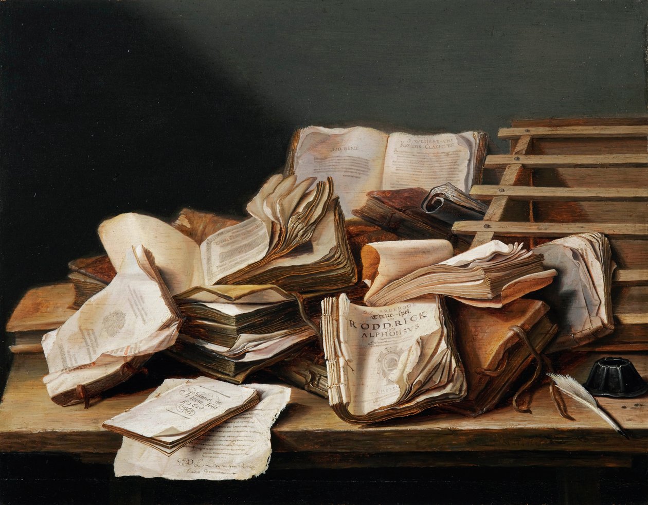 ""Stilleben med bøger"" (Stilleben med bøger) Maleri af Jan van Heem (1606-1684) af Jan Davidsz de Heem