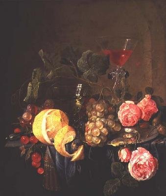 Stilleben af frugt og blomster (olie på lærred) af Jan Davidsz de Heem