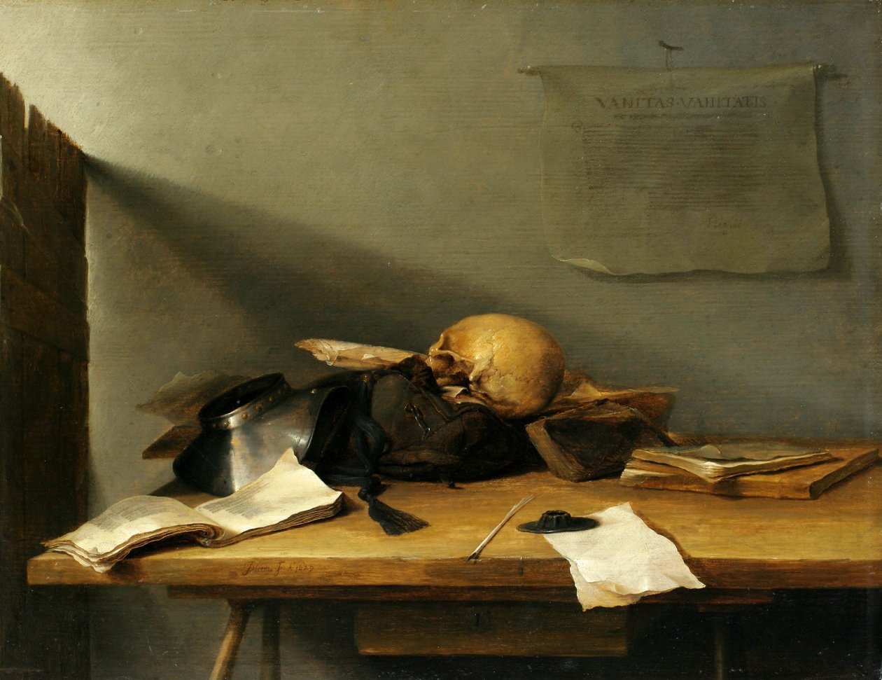 Stilleben med bøger og kranium af Jan Davidsz. de Heem