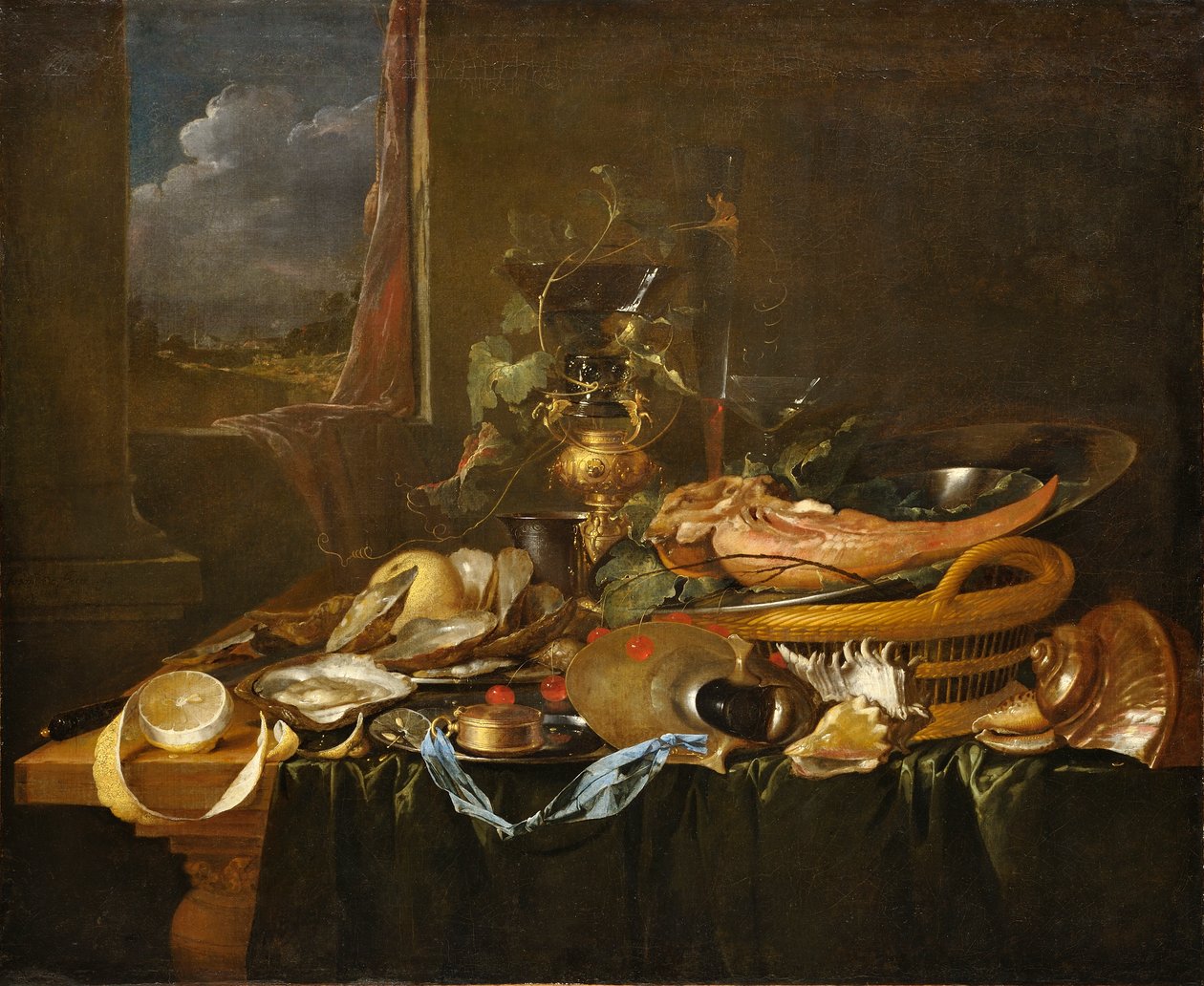 Stilleben med østers og kogt oksetunge af Jan Davidsz. de Heem