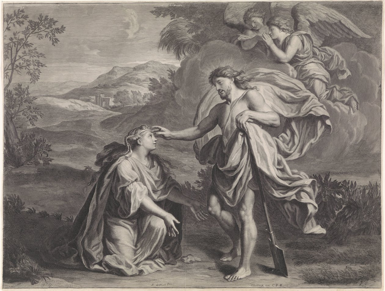 Kristus viser sig som gartner for Maria Magdalene (Noli me tangere) af Jan Edelinck (possibly)
