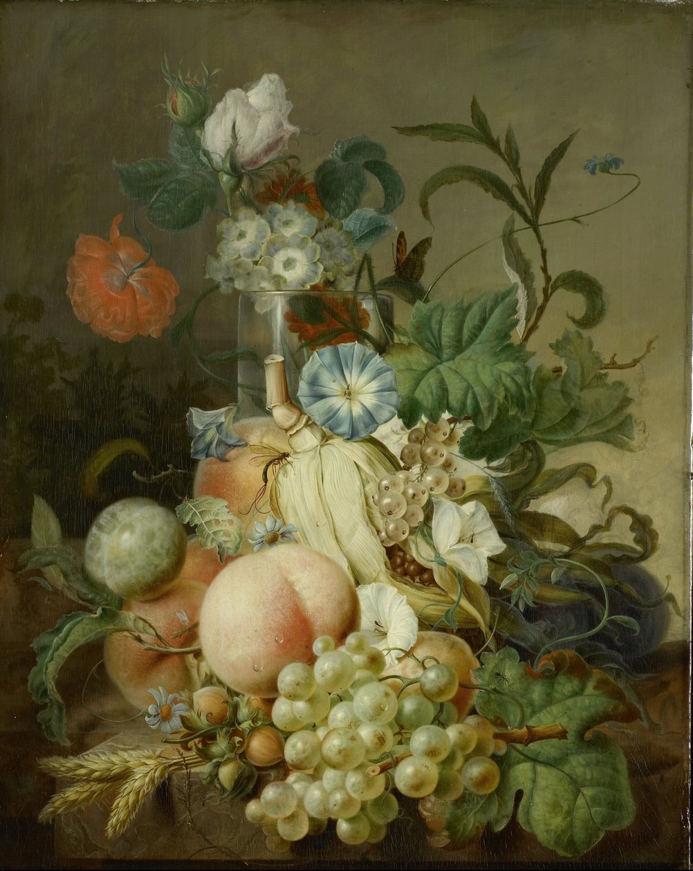 Stilleben med blomster og frugt af Jan Evert Morel (I)