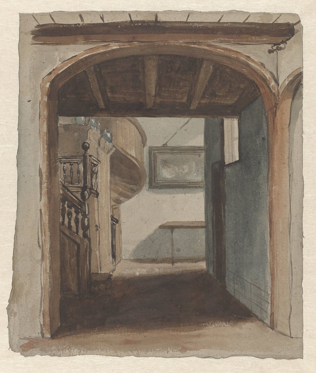 Interiør med udsigt til trappen af Jan Fabius Czn (attributed to)