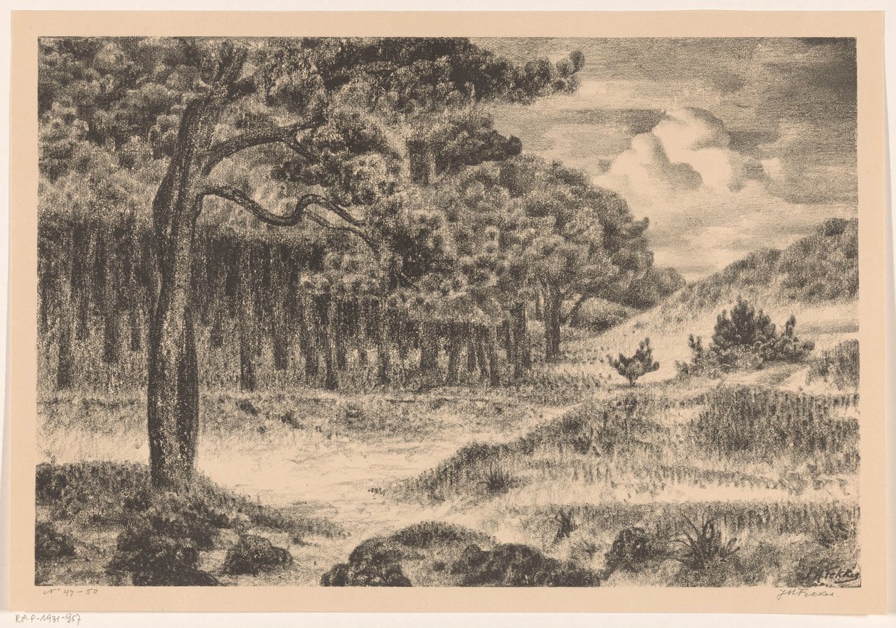 Skov i et bakket landskab af Jan Fekkes (signed by artist)
