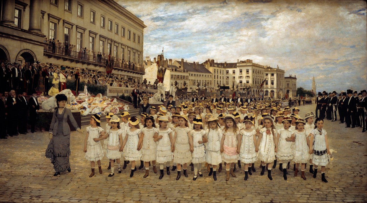 La revue des ecoles en 1878 Maleri af Jan Verhas (1834-1896) 1878 Søn. 2,41x4,02 m Bruxelles, Beaux Arts royale - Skolernes parade i 1878. Maleri af Jan Verhas (1834-1896) af Jan Frans Verhas