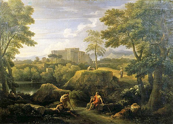 Landskab med figurer (olie på lærred) af Jan Frans van Bloemen