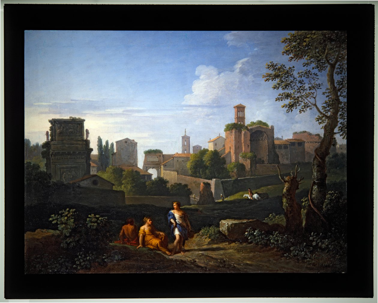 Sæt med fire Cappricio; (4) Konstantin- og Titusbuer Tårnet på Campidoglio, Venustemplet og klokketårnet i Santa Francesca Ronana (lærred) af Jan Frans van (1662 1749) Bloemen