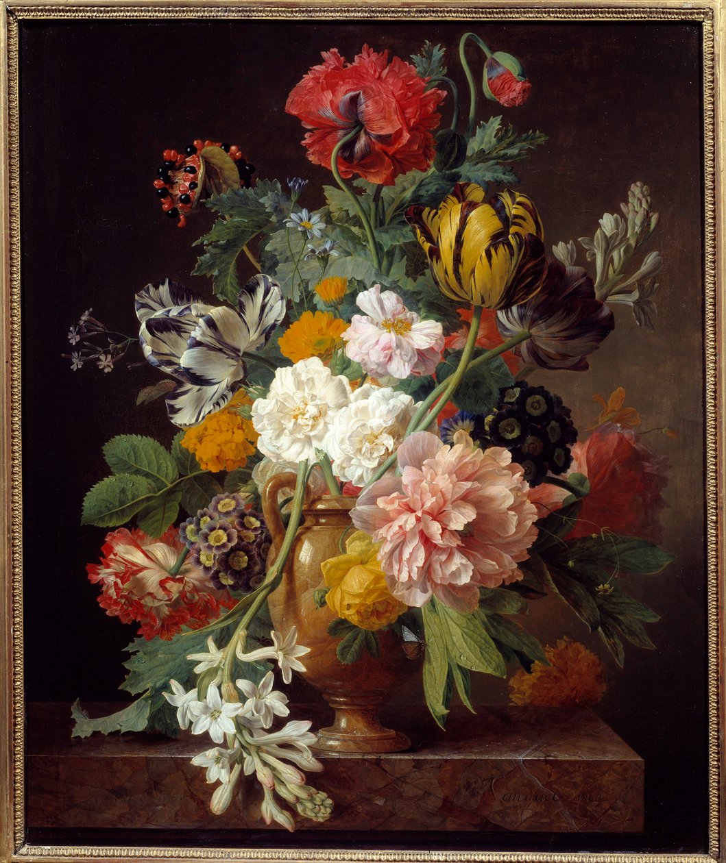 Vase med blomster med knoldkasse Maleri af Jan Frans Van Dael (1764-1840) 1807 Dim. 0,65x0,53 m Lyon, Musee des Beaux Arts af Jan Frans van Dael
