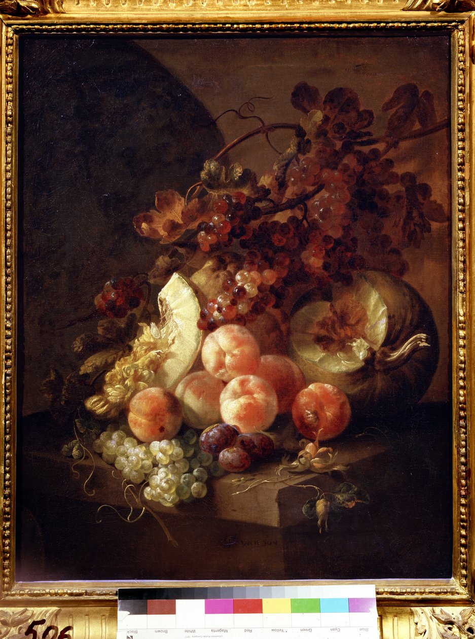 Stilleben med ferskner. Maleri af Jan Frans van Son (1658-1718). Olie på lærred, 77 x 64 cm af Jan Frans van Son