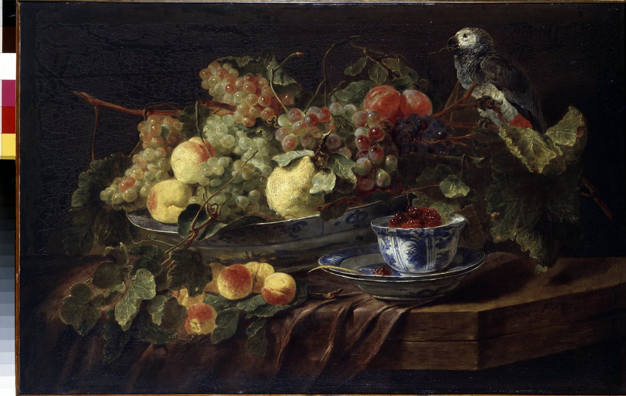 ""Stilleben med frugt og papegøje"" (Stilleben med frugt og papegøje) Maleri af Jan (Johannes) Fyt (1611-1661) 1645 Dim. 58,3x90,7 cm Eremitagemuseet, Sankt Petersborg af Jan Fyt