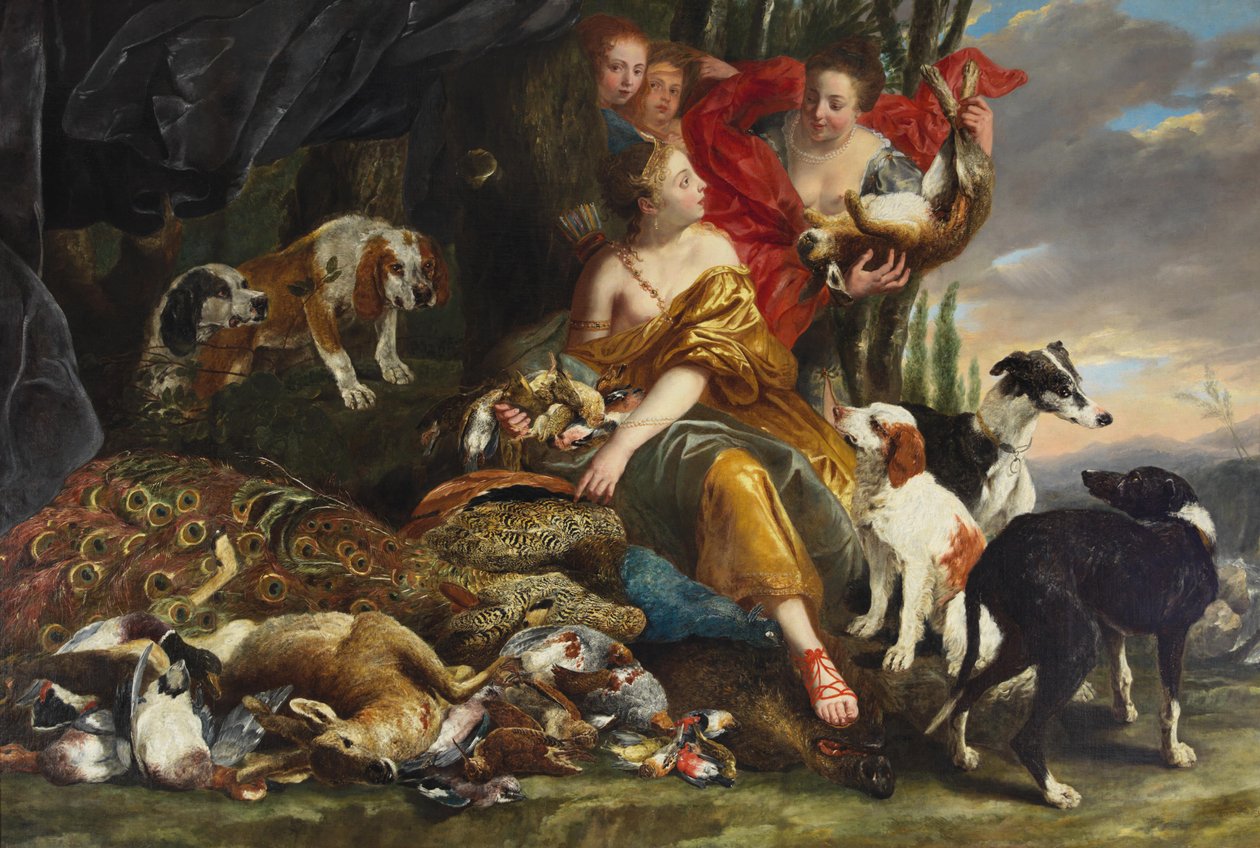 Gudinden Diana modtager drabet par Fyt, Jan ( Johannes Fijt) (1611-1661). Olie på lærred, størrelse: 177x261, privat samling af Jan Fyt