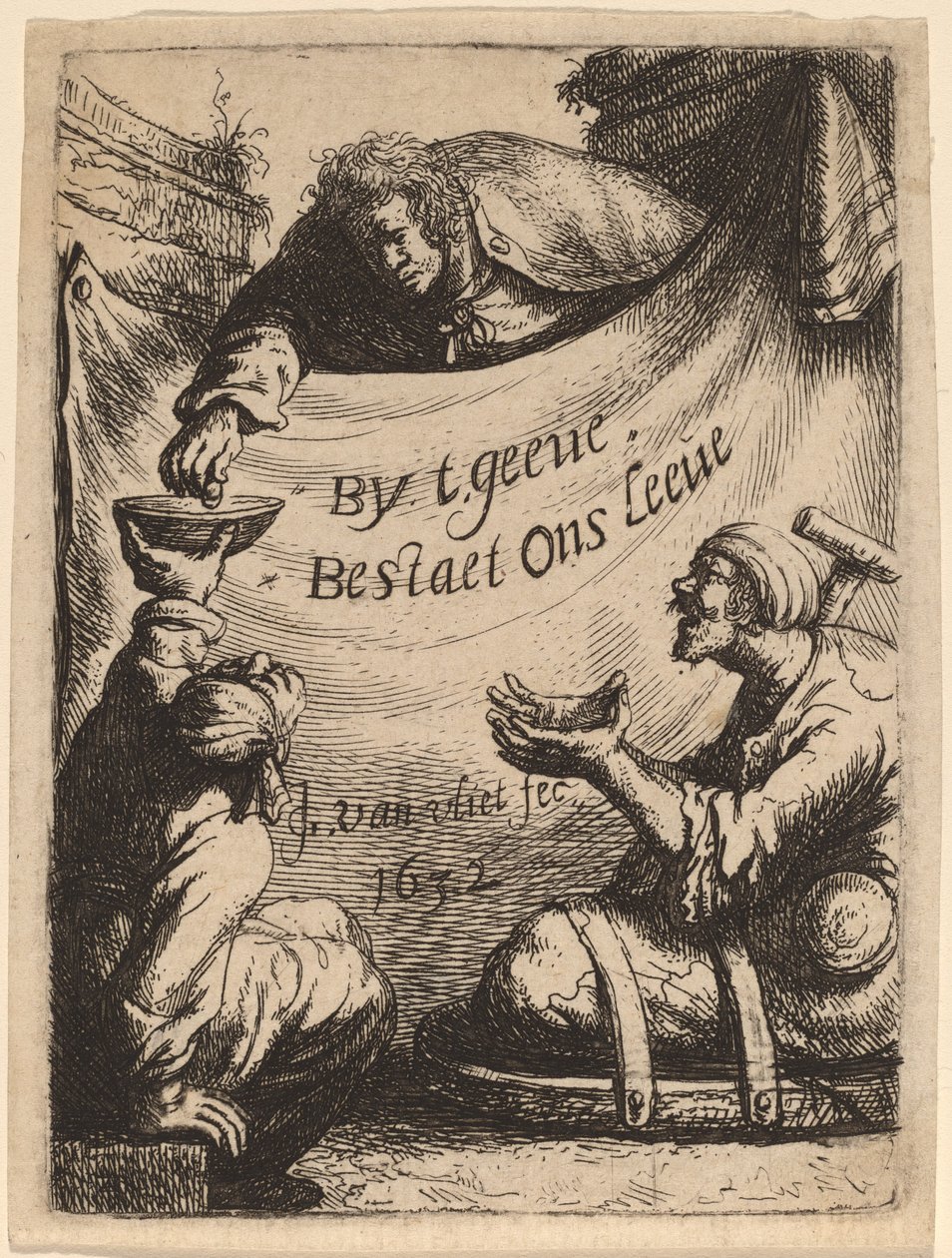 Titelside: To krøblinge modtager almisser, 1632. af Jan Georg van Vliet