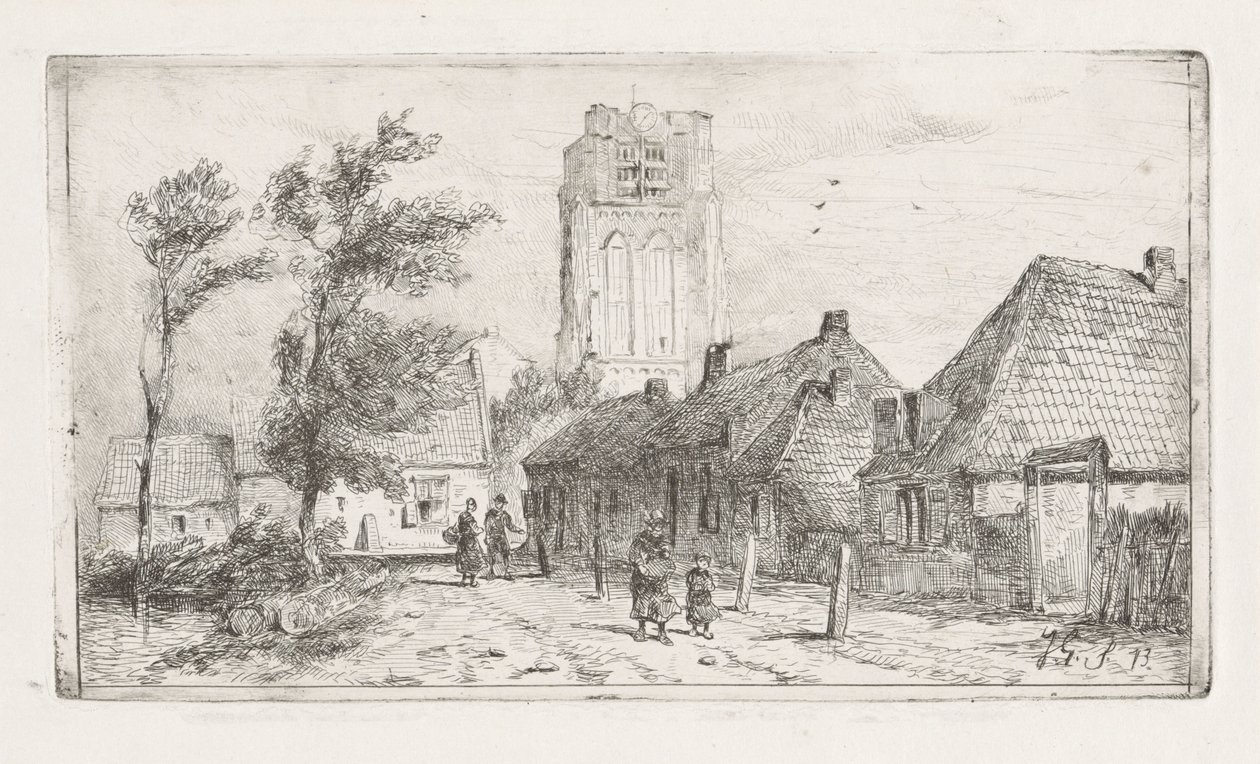 Landsbyudsigt med kirketårn af Jan Gerard Smits