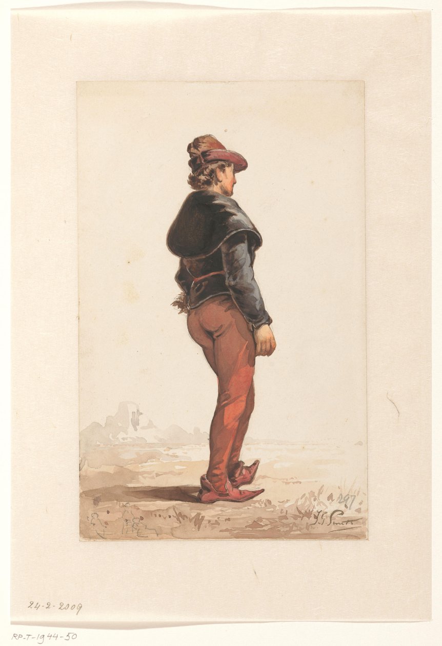 Stående lancer i burgundisk kostume, bagfra af Jan Gerard Smits