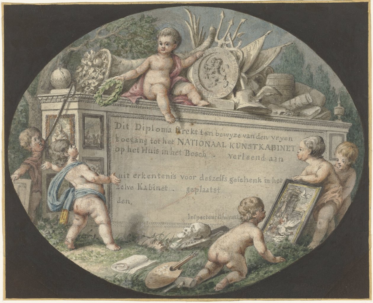 Design af en adgangsbillet til National Art Cabinet på Huis ten Bosch af Jan Gerard Waldorp (possibly)