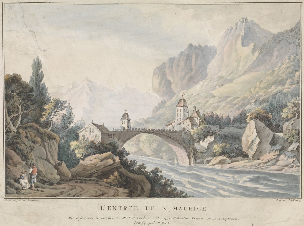 Udsigt over broen ved Saint Maurice i Schweiz L