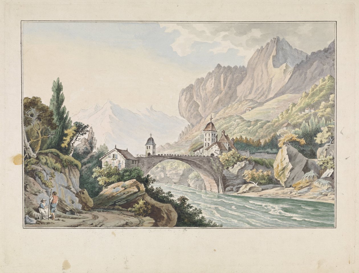 Udsigt over broen ved Saint Maurice i Schweiz af Jan Gerard Waldorp