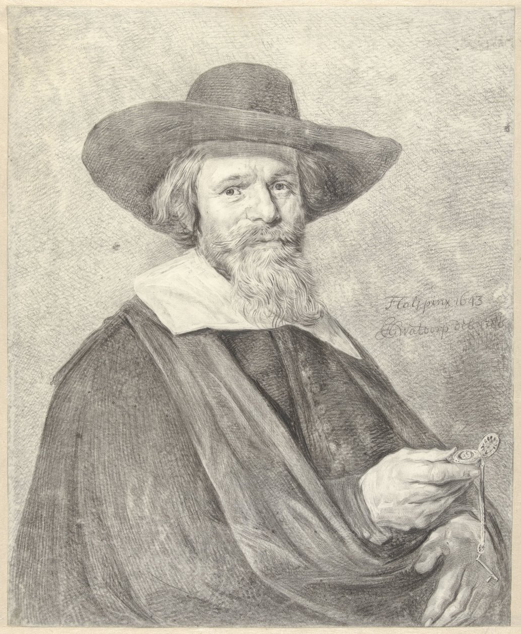 Portræt af en mand med et ur i højre hånd af Jan Gerard Waldorp