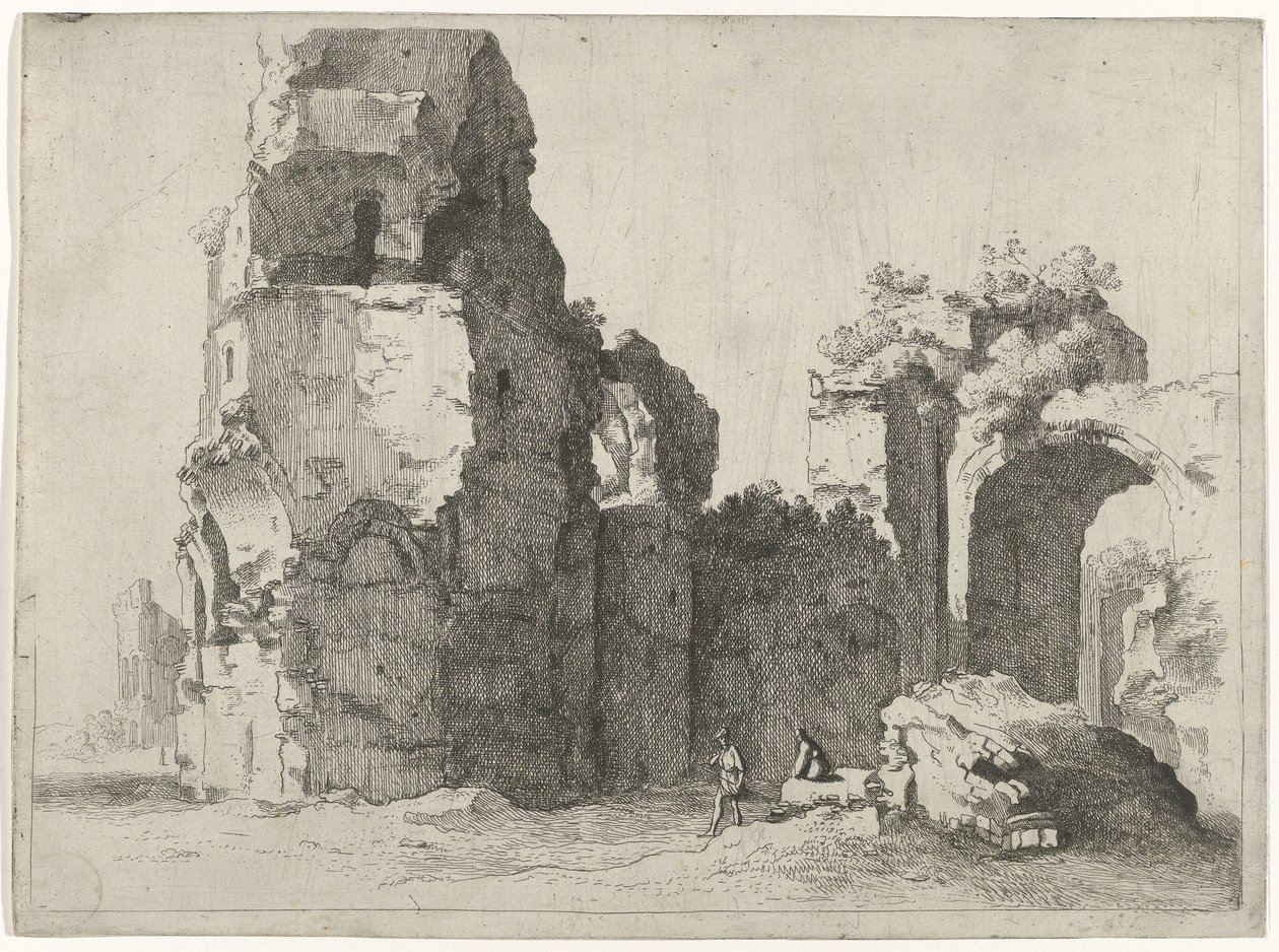 Romerske ruiner med to figurer af Jan Gerritsz. van Bronckhorst
