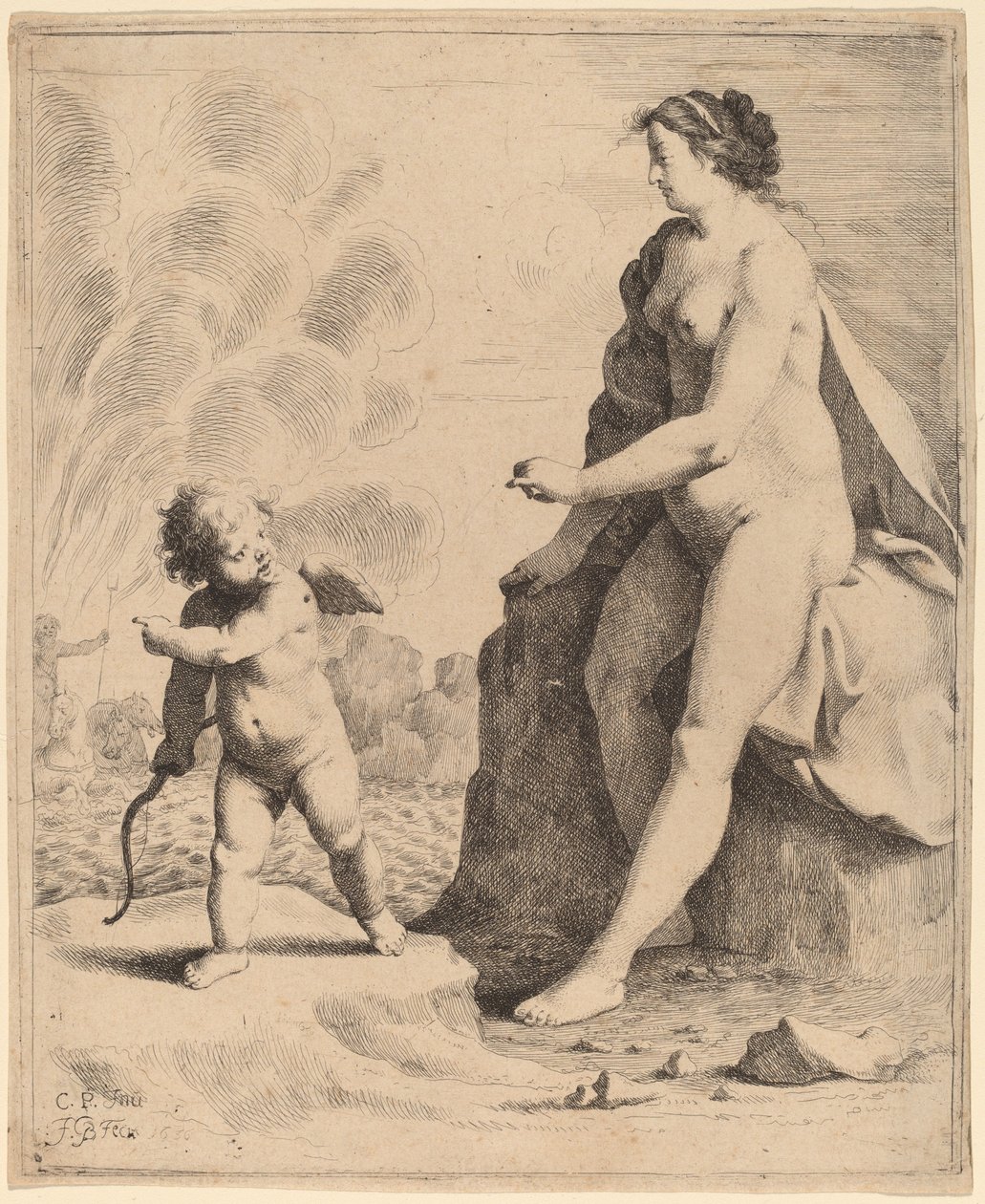 Venus og Amor af Jan Gerritsz van Bronckhorst after Cornelis