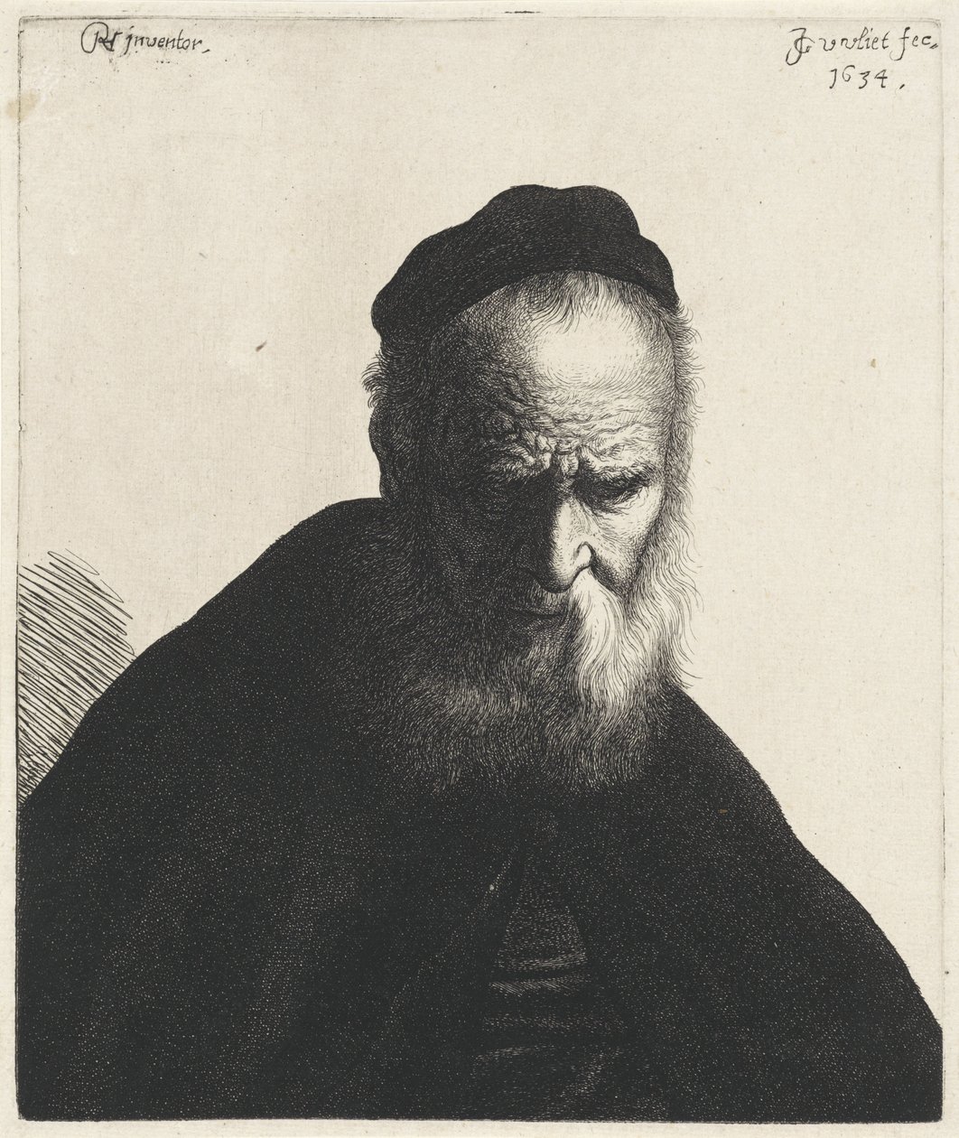 Buste af en gammel mand med skæg og hat Tronies efter Rembrandt (serietitel) af Jan Gillisz. van Vliet