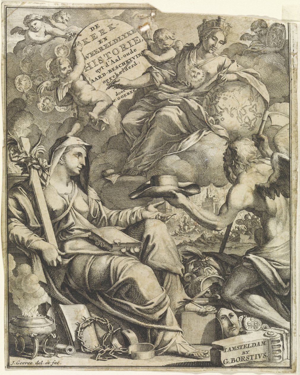 Allegori over kirkens og verdenshistorien Titelside til Willem Goeree, De kerklyke en Weereldlyke historien. 1729 Kirken og verdenshistorien uyt d