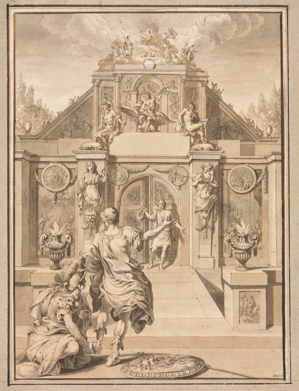 Perseus og Minerva foran et tempel af Jan Goeree