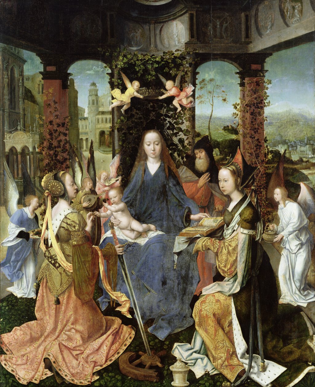 Madonna og barn med Maria Magdalena og St. Catherine af Jan Gossaert