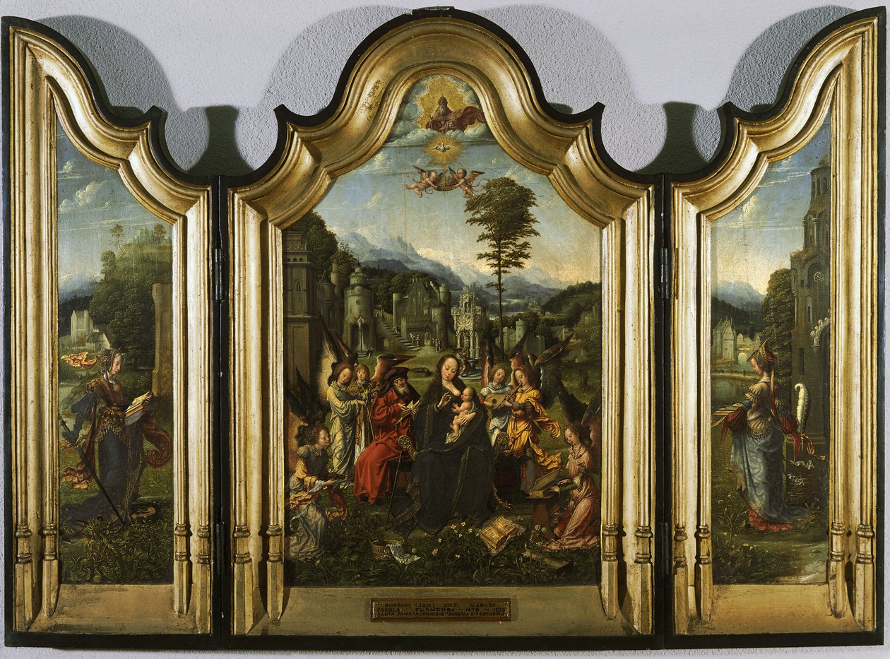 Den hellige familie med Saint Catherine og Saint Barbara Triptykon, ca. 1505 af Jan Gossaert