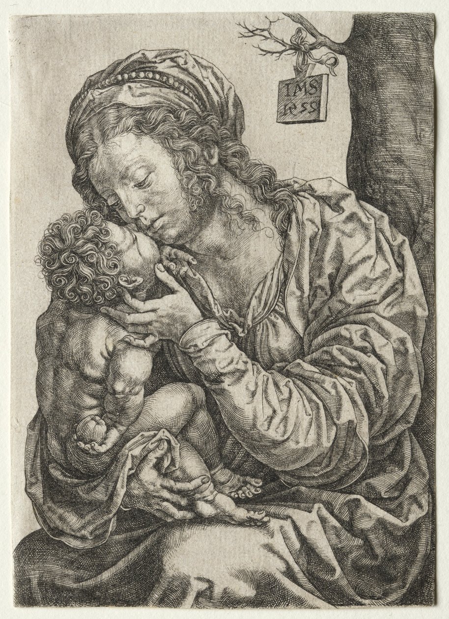 Jomfruen sidder ved foden af et træ, 1522. af Jan Gossaert