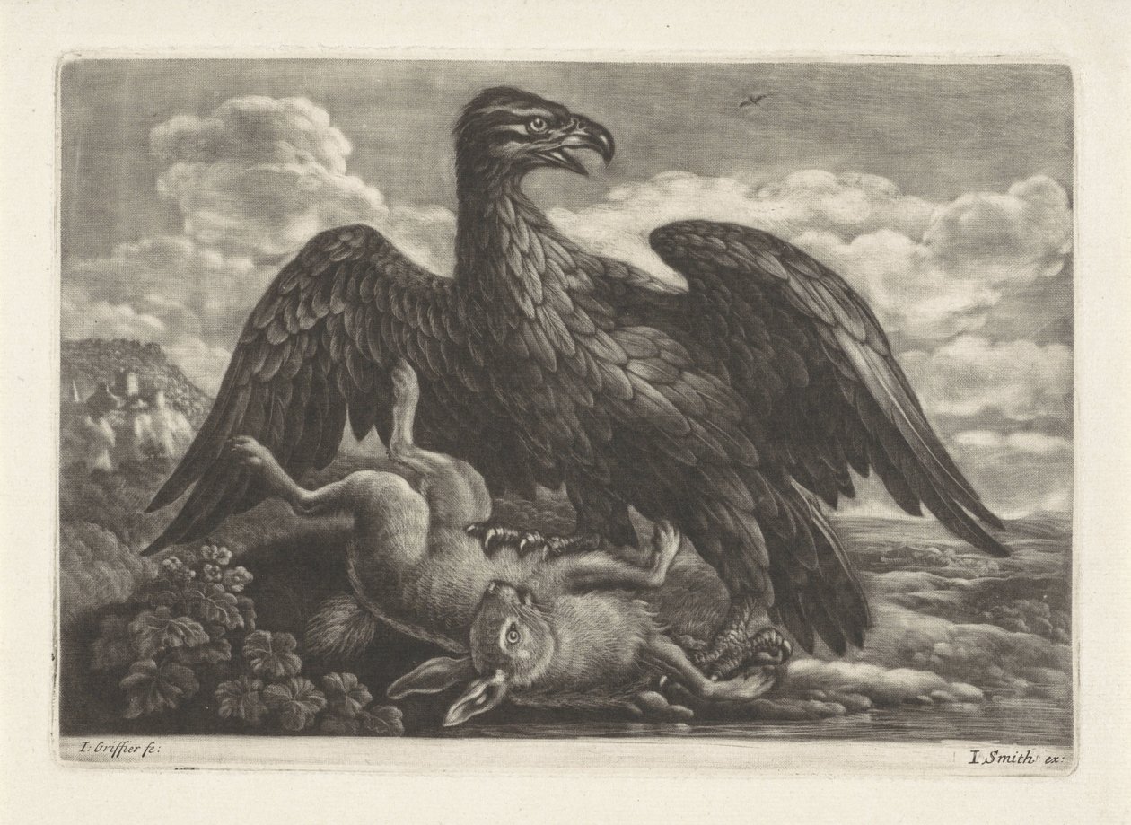 En ørn står på en hare af Jan Griffier (I) (attributed to workshop of)