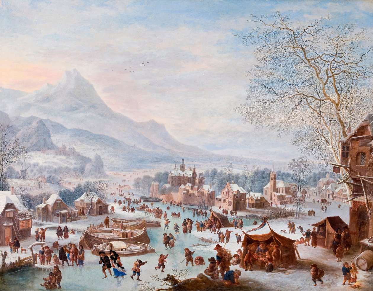 ""Winter Scene with Skaters" (Winter Scene with Skaters) Maleri af Jan Griffier (ca 1652-1718) - Olie på kobber - Størrelse 43x55 cm Hallwylska Museet, Stockholm af Jan Griffier